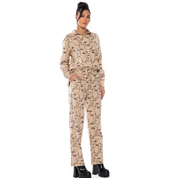 Akira Society Button Up Shirt And Drawstring Pants Women Small Artsy Linen Blend - Picture 1 of 16